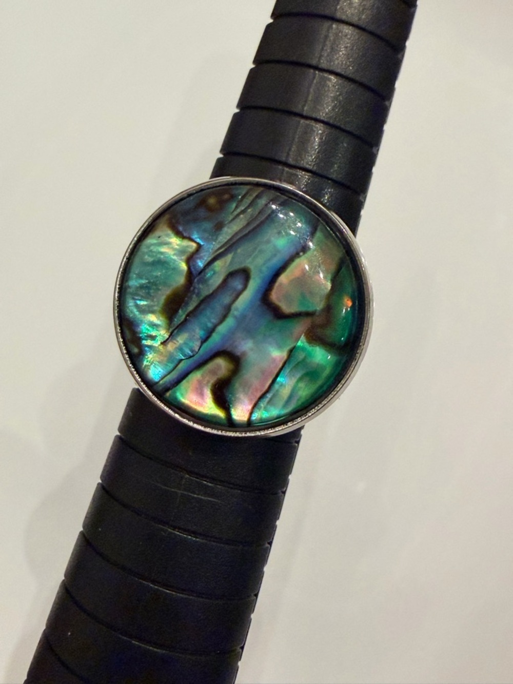 Abalone Shell Oval Stainless Steel Ring - Blue Green
